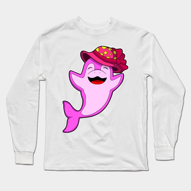 Dolphin with red Hat Long Sleeve T-Shirt by Markus Schnabel